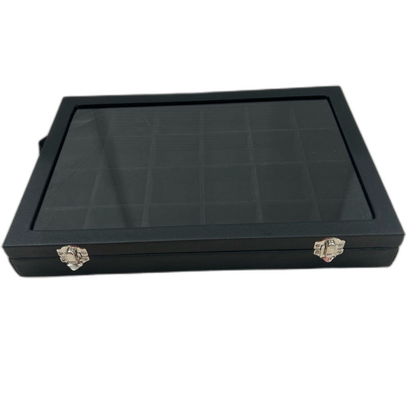 Twenty Four Slot Jewelry Hold Velvet Dividers Faux Leather Exterior . - Picture 1 of 9